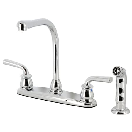 Kingston Brass 8" Centerset Kitchen Faucet with Side Sprayer, Polished Chrome KB711RXLSP